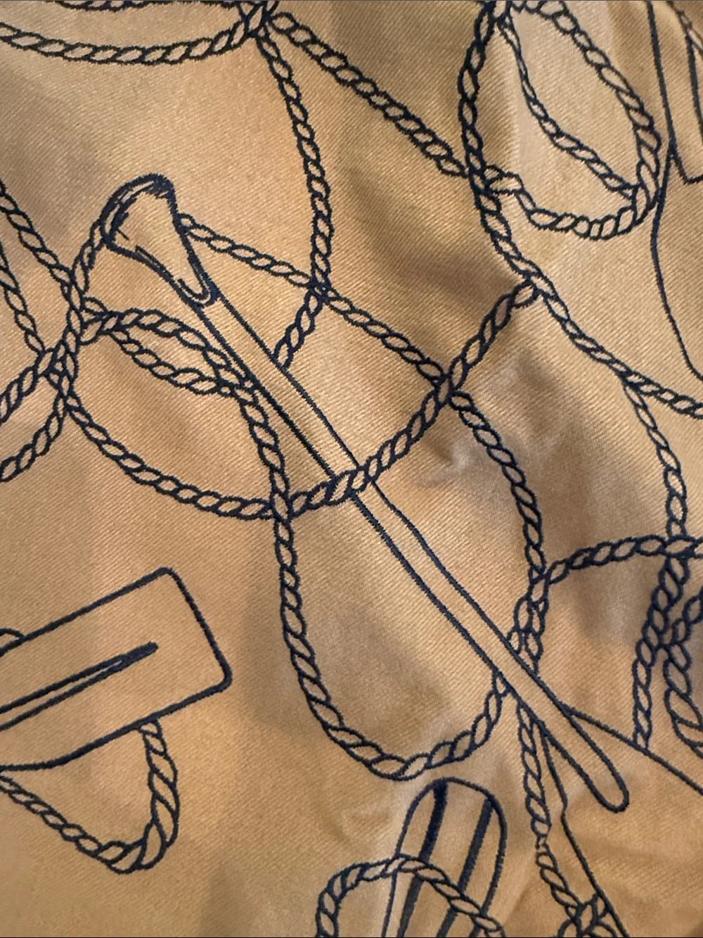 J. Crew Tan Chinos with Navy Rope & Oar chainstitch (not a print)